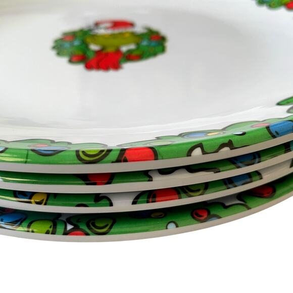 Dr. Seuss THE GRINCH Melamine Dinner Plates Set of 4 Green Red Christmas NEW - Picture 11 of 15